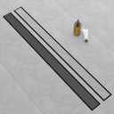 Linear Shower Drain, 48 Inch Matte Black 304 Stainless Steel Shower Drain with Tile Insert Panels, Long Rectangle Shower Floor Drain with Adjustable Feet, Hair Catcher, Fits Bathroom, Balcony