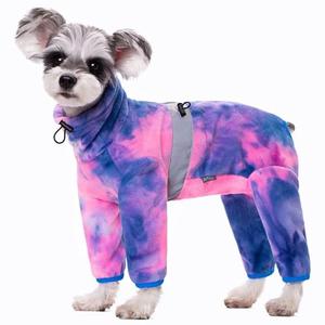 Dog Coats for Small Dogs, Polar Fleece Dog Pajamas Bodysuit, Puppy Onesies Tie Dye Jumpsuits, Dogs Warm Clothes Four-Legged, Doggie Fullbody Winter Jacket Vest M