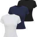 SOLY HUX Women's 3 Pack T Shirt Crew Neck Short Sleeve Tee Slim Fitted Casual Summer Basic Tops XX-Small