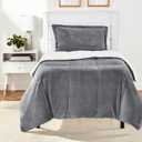 Amazon Basics 2-Piece Ultra-Soft Micromink Sherpa Warm All Season Comforter Bedding Set, Twin, Charcoal