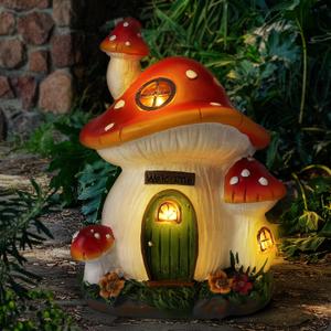 Mushroom House Garden Statue Outdoor, Solar Light Mushroom House Garden Figurines for Lawn, Balcony, Yard Decoration, Outdoor Garden Decoration