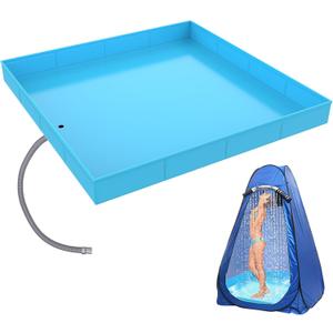 Portable Shower Pan, Foldable Camping Shower Base with Detachable Drain Pipe, 40" x 40" x 4" Outdoor Shower Floor for Beach, RV, Indoor Shower Stall