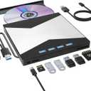 Wbacon External CD/DVD Drive for Laptop, DVD Player for Laptop, 8 in 1 Ultra-Slim CD Burner with 4 USB Ports and 2 TF/SD Card Slots, External Disk Drive Optical Compatible with Desktop Mac Windows