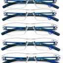 AQWANO 5 Pack Rimless Reading Glasses Women Men Blue Light Block, Lightweight Clear Frames Computer Readers Anti Glare, +1.25