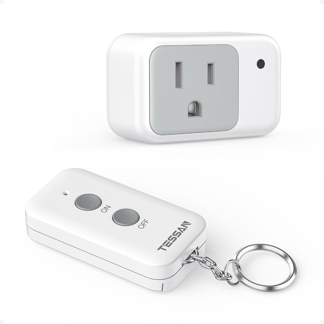 Remote Control Outlet, TESSAN Wireless Light Switch, Electrical Remote Outlet with ON/Off Switch for Indoor String Lights, Lamps, Fan, Small Appliances, 1250W 100ft RF Range