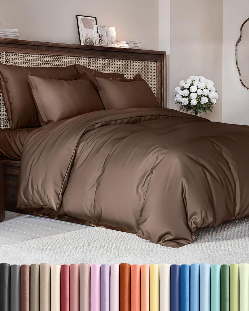 Duvet Cover Cal King Size - Extra Soft Cal King Size Duvet Cover - Lightweight & Breathable - Easy Care & Fade Free with Zipper Closures & Ties - 104" x 98" Inches - (Brown) Comforter Not Included