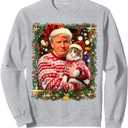Funny Trump Christmas Sweater for Cat Lovers Xmas Pajamas Sweatshirt Small Gray