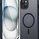 FNTCASE For iPhone 15 Case Matte: iPhone 14/13 Case Magnetic Phone Cases with Screen Protector Compatible with Magsafe Slim Anti Yellowing Rugged Protective Translucent Cell Cover (Black)
