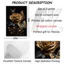 3pcs Black And Gold Rose Wall Art Abstract Plant Flowers Posters Prints Modern Floral Pictures Black Rose And Gold Leaf Canvas Wall Decor for Living Room Bedroom Bathroom Office Decoration Painting
