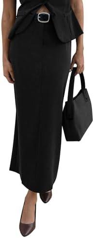 PRETTYGARDEN Women's 2026 Fall Maxi Pencil Skirt High Waisted Slit Work Office Trendy Long Skirts Business Casual Outfits, Black, Size L