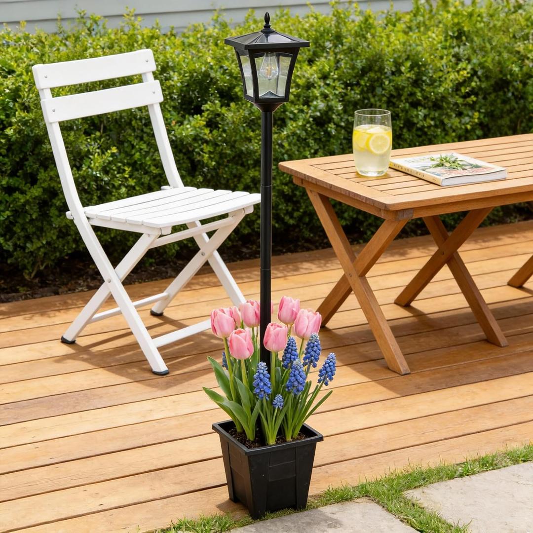 59" Solar Lamp Post Light,Outdoor Waterproof Solar Light Post with Planter,Garden Lights for Backyard, Pathway, Patio,Lawn, Driveway Decor, 49 inches