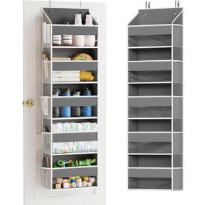 SpaceAid 1 Pack Over The Door Organizer with 5 Large Pockets and 10 Mesh Side Pockets, 5 Layers Door Organizer Hanging with Clear Window for Bedroom, Bathroom, Pantry and Nursery, Gray