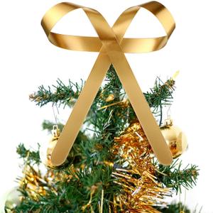 Daifunli 1 Pcs Large Christmas Metal Bow Tree Topper Ornaments with Clip Christmas Bow Decoration for Xmas Tree Topper Garland Wreath Indoor Outdoor Decor, 10 x 8 Inches(Classic,Gold)