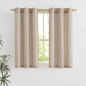 NICETOWN Taupe Short Linen Curtains for Kitchen, Thick Flax Small Window Treatments Semi Sheer Privacy Assured with Light Through for Cafe/Bathroom, W42 x L48, 2 Panels