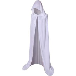 BIGXIAN Long Hooded Cloak Velvet Cape Witch Costume Halloween Costumes for Women Men (Medium, White)