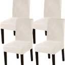 Turquoize Velvet Chair Covers for Dining Room Washable Ivory Dining Chair Slipcovers Set of 4 Stretch Dining Room Chair Covers Seat Protector, Parsons Chair Cover for Home, Hotel, Banquet (4, Ivory)