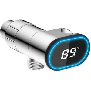 Hibbent Upgraded Metal Shower Head Holder with LED Display Shower Thermometer, Adjustable Shower Arm Mount for Handheld Shower Head, Universal Shower Head Bracket, Solid Brass Pivot Ball, Chrome
