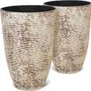 Worth 9 Gallon Tall Round Planters Set of 2-14" Dia x 21" H Stone Finish Flower Pots Indoor Decorative Container Garden Patio Unbreakable Beige
