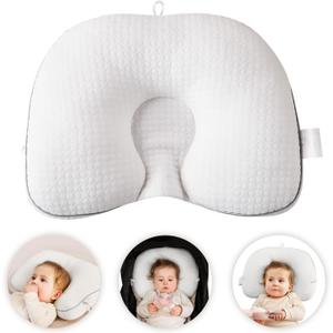 Baby Head Pillow Upgraded Flat Head Pillow, Baby Neck Support for Carseat Soft and Breathable Ergonomic Design, White