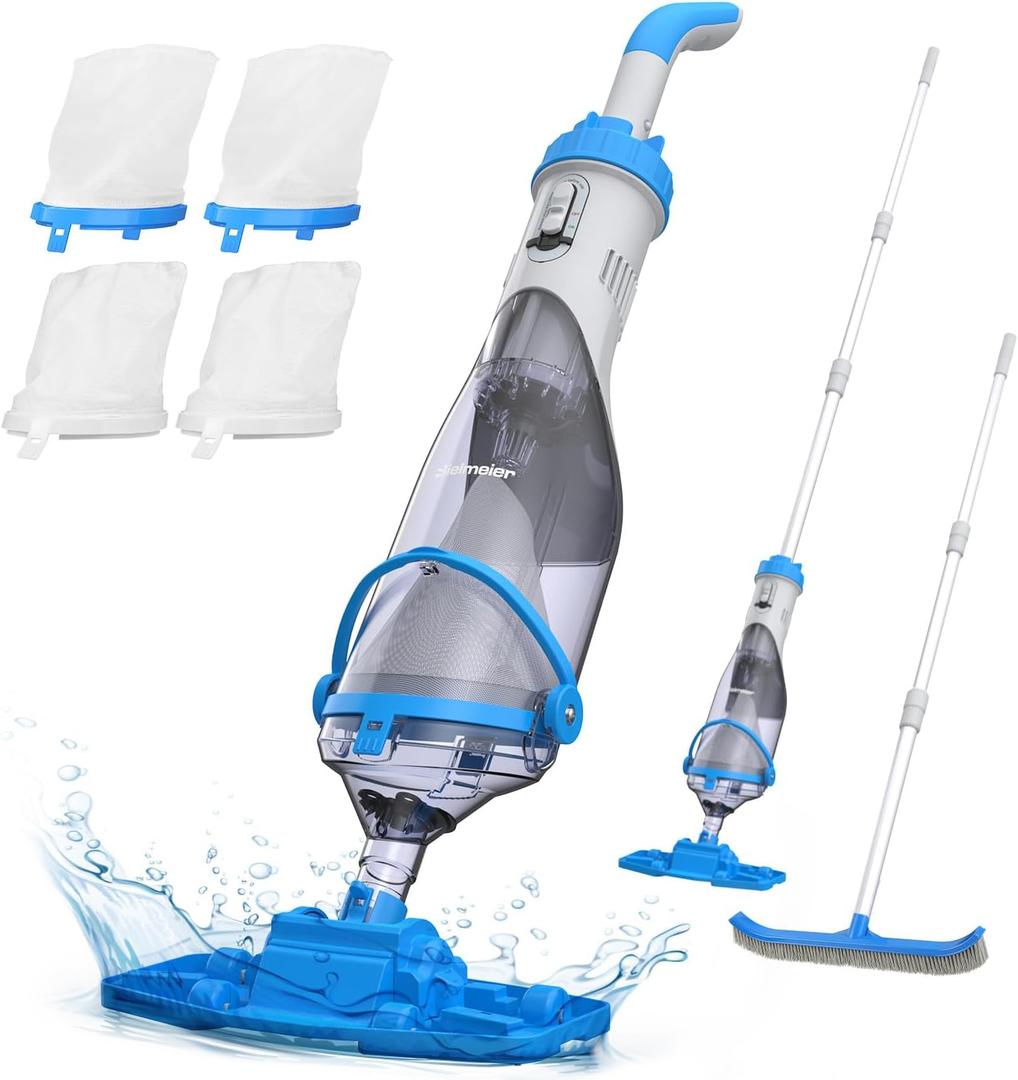 Cordless Pool Vacuum with Telescopic Pole, Handheld Rechargeable Swimming Pool Cleaner, Strong Suction 19 GPM Pool Vacuum for Cleaning Hot Tubs, Spas, Above/In Ground Pools