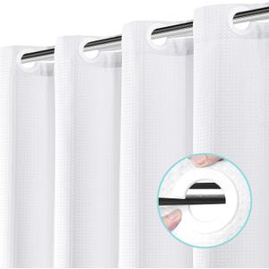No Hook Shower Curtain, Waffle Weave Thick Fabric Shower Curtain for Bathroom, 258 GSM Luxury Polyester Cloth Bath Curtain with 10 Built in Grommets, 72W x 74H, White (72"W x 74"L (Pack of 1))