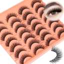 Natural False Lashes Cat Eye Faux Mink Eyelashes Clear Band 14 Pairs Wispy Fake Lashes Natural Look Wispy Eyelashes Extensions Volume Cat Eye Lashes Strips 8-14MM by Zegaine