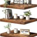 QEEIG 12" Deep Floating Shelves for Wall - 12 x 16 inch Book Shelf Bathroom Bedroom Kitchen Living Room Hanging Bookshelf Farmhouse Set of 3, Brown (026-40BN3)