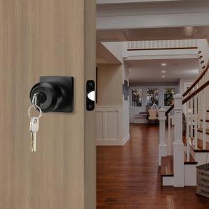 Haidms 2 Packs Black Door Knob with Key, Keyed Alike Exterior Door Knobs with Lock, Entry Door Knob for Bedrooms, Bathrooms, Matte Black Locking DoorKnobs - Square Panel 