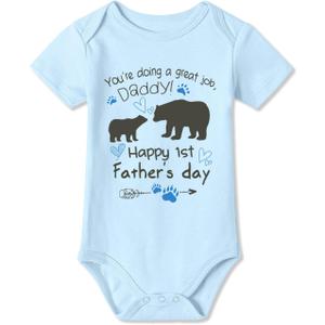 BesserBay Baby First Mothers Day 100% Cotton Onesie Fathers Day Outfit Newborn Short Sleeve Bodysuit 0-24 Months (Blue)