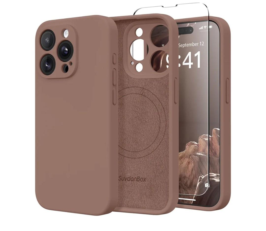 Magnetic for iPhone 14 Pro Case, Compatible with MagSafe, [Full Camera Protection][Screen Protector] Silicone Shockproof Protective Phone Case for iPhone 14 Pro 6.1", Brown