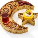 2 Pcs Eid Mubarak Moon Star Dinner Plate Tray Ramadan Serving Tray Muslim Islamic Dessert Trays Pastry Tableware Dessert Food Storage Container Display Holder for Party, Gold