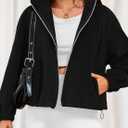 PRETTYGARDEN Womens 2026 Winter Fleece Sherpa Jacket Trendy Long Sleeve Zip Up Cropped Warm Coat Fall Fashion Workout Clothes (Black, XXL)