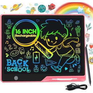 POPERFUN LCD Writing Tablet for Kids, Rechargeable Kids Drawing Pad 16 Inch Colorfuls Doodle Board, Kid Drawing Tablet Toys for Ages3 4 5 6 7 8 Christmas Gifts for Girls Boys Adults in Light Pink