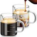 Patelai 2 Pcs 8oz Espresso Cups, Glass Measuring Cups with Double Spouts & Handle, Milk Frothed Cup Coffee Bars Accessories for Machine, Scale Glass Jars for Coffee, Water, Yogurt, Juice, Oil, 250ml