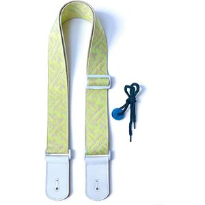 Guitar Strap, dopamine yellow youth modern fashion Cotton Guitar Strap with leather at both ends for bass, electric and acoustic guitars, comes with two strap anti-slip pads