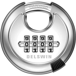 DELSWIN 4 Digit Combination Lock with Hardened Steel Shackle Combo Padlock for Sheds,Gym Locker,Storage Unit,Gate and Fence (1 Pc)
