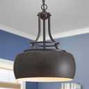 WUZUPS Chandelier Rustic Farmhouse Industrial Round Ceiling Pendant LED Light Fixture with Open Bottom Drum Shade, H 15.7" x W 13.4", Distressed Rust, Pendant Light, 15.7" High 13.4" Wide