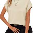Cicy Bell Women's Summer Cap Sleeve T-Shirts Casual Loose Fit Tunic Tops Crew Neck Tee Shirts (X-Large, Beige)