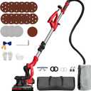Drywall Sander Popcorn Ceiling Removal Tool with Vacuum Dust Collection 9 Variable Speed Collapsible Extendable Handle Electric Sander for Drywall with LED Light 16Pcs Sanding Discs Red