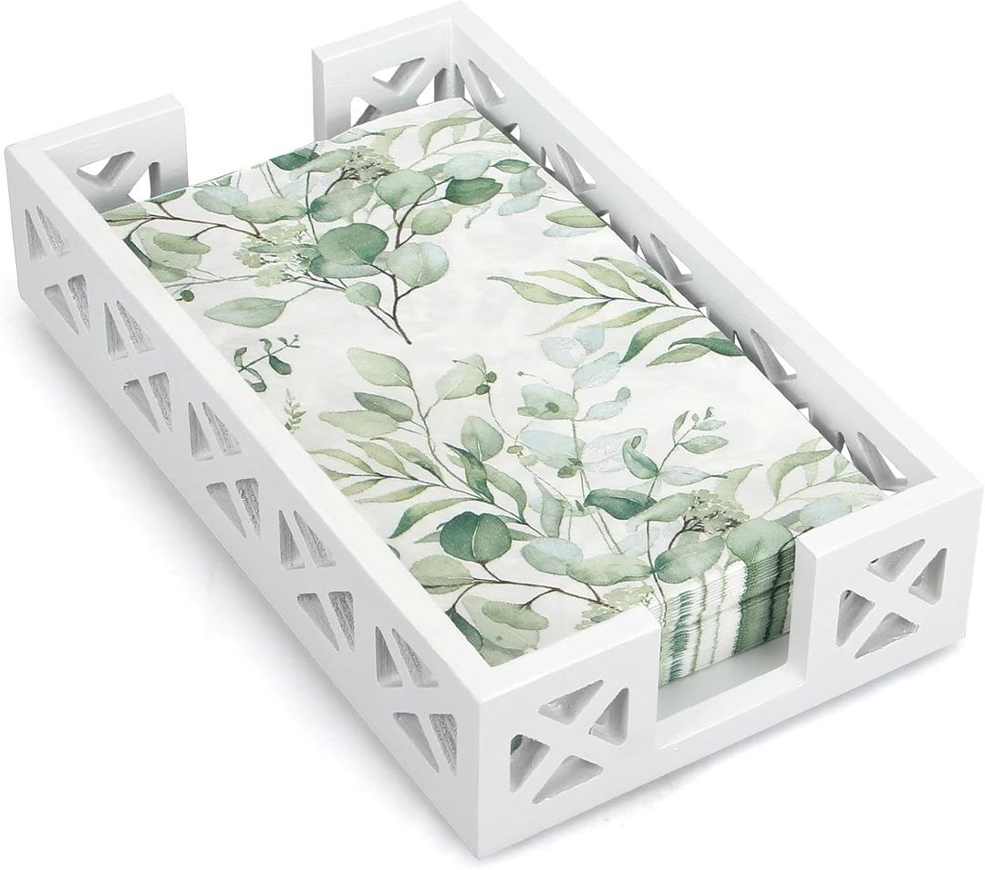 Guest Towel Holder Tray for Bathroom Napkin Holder Modern Disposable Hand Towel Holder Basket White Wooden Napkins Holder for Table Paper Rustic Bathroom Towel Tray Flat Wood Dinner Napkin Holder