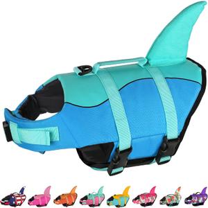Dogcheer Dog Life Jacket, Cute Shark Dog Life Vest for Swimming Boating with Superior Buoyancy and Rescue Handle, Adjustable Puppy Floating Swim Vest for  Dogs - Pool Blue, S