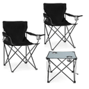 Leonyo 2 Pack Camping Chairs for Adults, Lawn Chairs with Table, Heavy Duty Folding Chairs for Outside Oversized & Comfy Sports Chair for Adults Fishing, Beach, Patio, Hiking, Lawn, Travel - Black