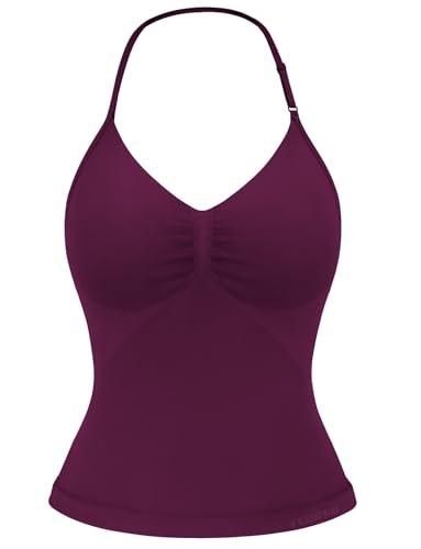 YEOREO SoftHue Impact Longline Strappy Top Women's Halter Workout Tank Tops Backless Gym Longline with Adjustable Strap Black Cherry, Size M