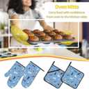 Perinsto Cute Dogs Animals Blue Oven Mitts & Pot Holders 4 Pcs Set, Decorative Heat Resistant Cooking Gloves Microwave Oven Gloves for Kitchen Baking Grilling BBQ