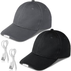 Syhood 2 Pieces LED Baseball Caps Flashlight Hats Hands Free Baseball Caps with Light Built in 5 Battery Powered Headlamp LED Hats Light for Men Fishing Jogging Camping Hand Work