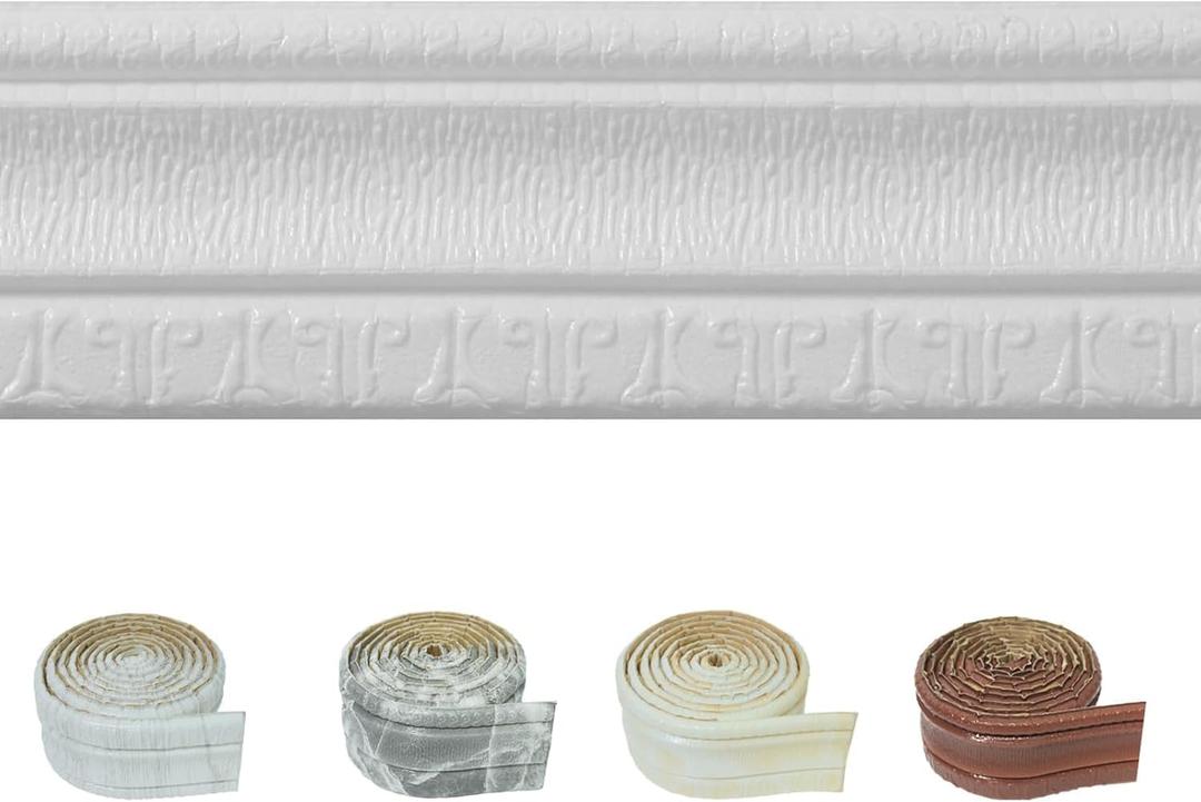 WAPANE 180" x 3.1" Peel Stick Foam Molding Baseboard Trim Self Adhesive, Crown Molding Wallpaper Border Flexible, 3D Wall Edging Lines Foam Wall Base Moulding Trim (2 PCS, White)