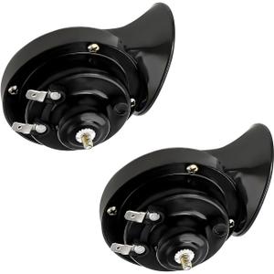 Sun Walker 2 PCS Super Loud Train Horns, 12V Waterproof Car Snail Horn Replacement Kit, Universal Air Electric Snail Double Horn for Motorcycle Truck Boat, Car Accessories (Black)