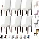 Dining Chair Covers Set of 6, Stretch Kitchen Removable Washable Chairs Slipcovers Seat Protector for Home, Party, Banquet (Beige)