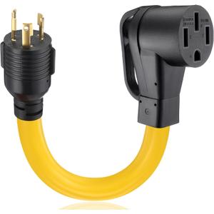 Tellegloww 30 Amp to 50 Amp RV Generator Adapter Cord NEMA L5-30P to 14-50R, 3 Prong Lock Male to 4 Prong Female Power Adapter Cord with Handles, STW 10 AWG/3C, 1FT, ETL Listed