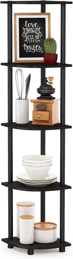 Furinno Turn-N-Tube 5 Tier Corner Display Rack Multipurpose Shelving Unit, 1-Pack, Espresso/Black
